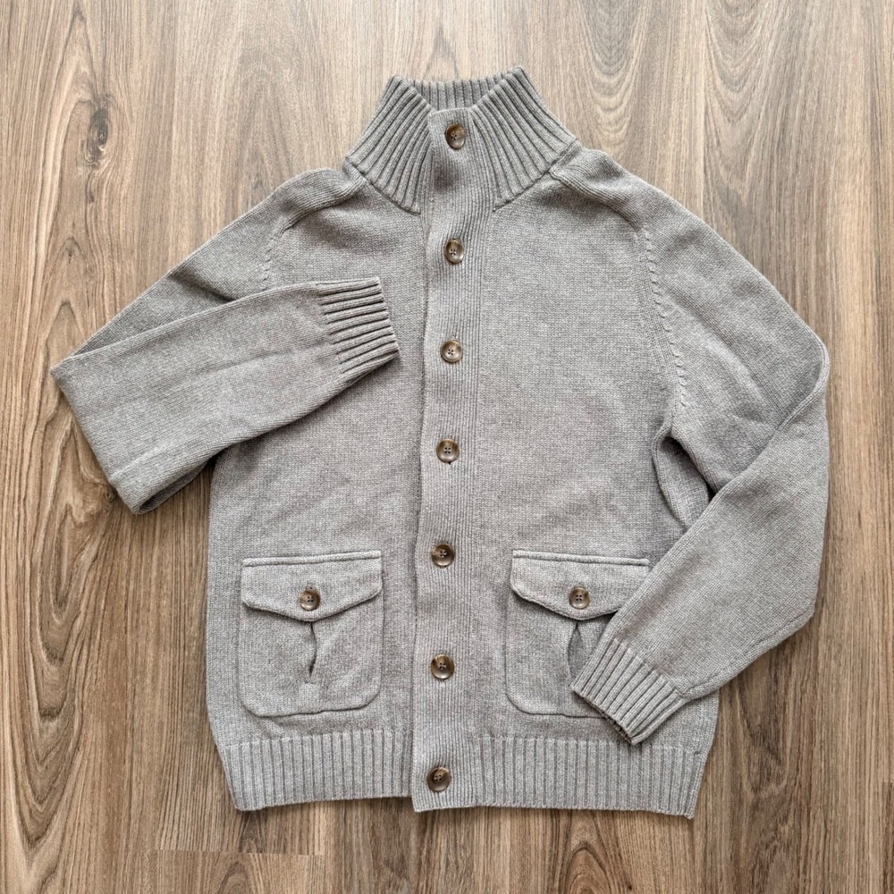 Gap Mens Gray Mock Neck Button Front Cardigan Sweater Cargo Pockets 768752-00 M - Picture 2 of 7